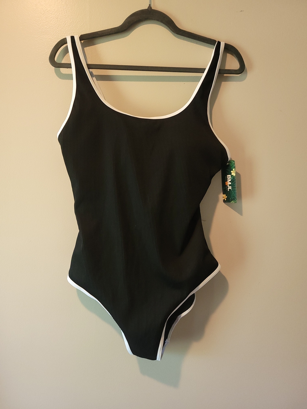 Black One-Piece Swimsuit with White Trim - BML